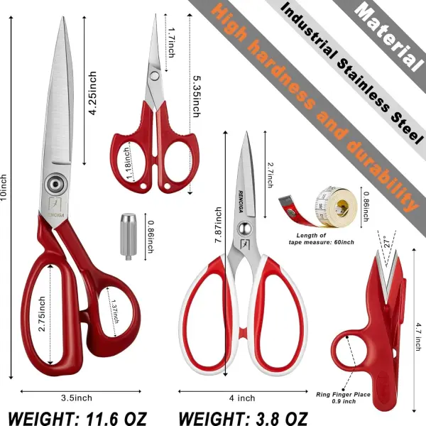 Fabric Scissors Tailor Sewing Shears Threading Needle Tools Kit 10 Inch Heady Duty Scissors Set for Fabric Cutting Professional Extremely Sharp Cloth Scissor Multipurpose Dressmaker (Red)