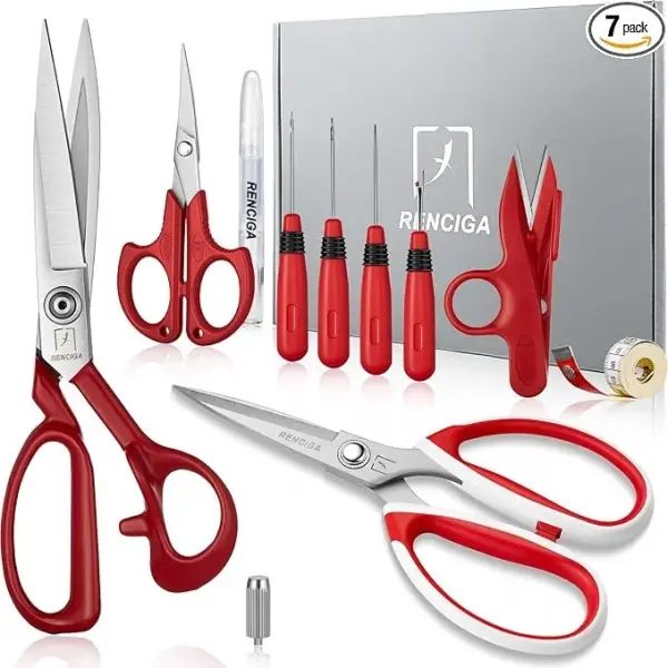 Fabric Scissors Tailor Sewing Shears Threading Needle Tools Kit 10 Inch Heady Duty Scissors Set for Fabric Cutting Professional Extremely Sharp Cloth Scissor Multipurpose Dressmaker (Red)