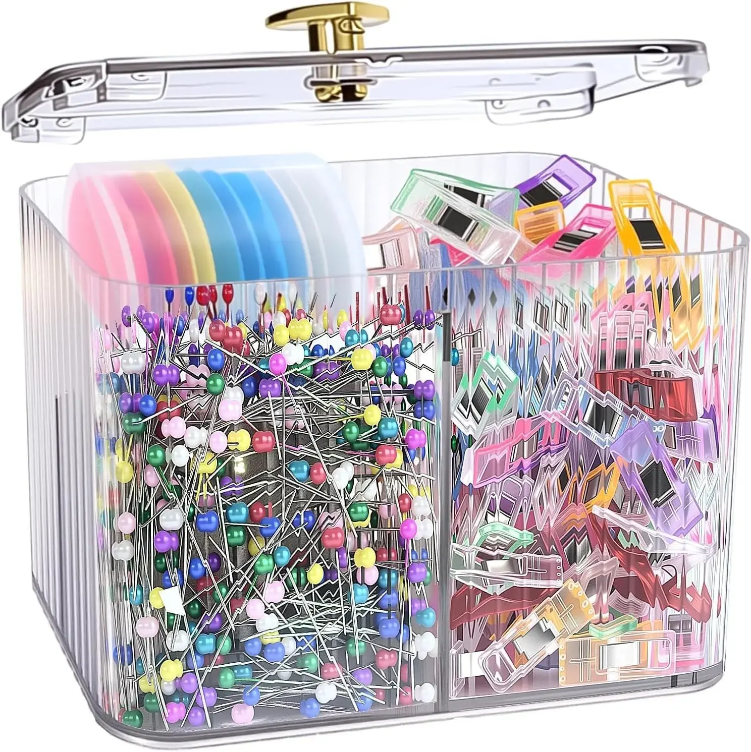 Mangpung Sewing Supplies and Accessories Kit,100Pcs Sewing Clips 800Pcs Pins &10PcsTriangle Tailors Chalk in a 3-Section Clear Organizer Jar,Sewing Notions Quilting Gift Set for Women Mom Grandma