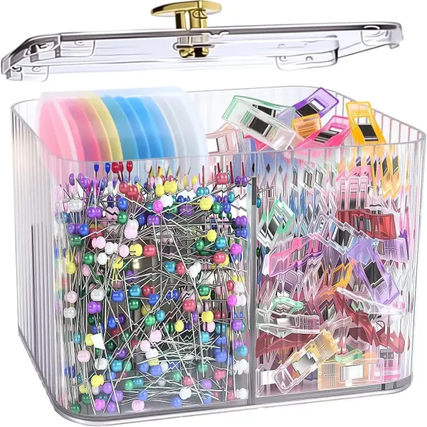 Mangpung Sewing Supplies and Accessories Kit,100Pcs Sewing Clips 800Pcs Pins &10PcsTriangle Tailors Chalk in a 3-Section Clear Organizer Jar,Sewing Notions Quilting Gift Set for Women Mom Grandma
