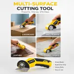 AUDRILO Electric Scissors Cordless Rechargeable Fabric Cutter, Cardboard Cutter, 4V 2000mAh Electric Cutter, Portable Cutting Tool, USB Charging DIY Craft Tailoring for Cloth, Leather, Carpet - Yellow
