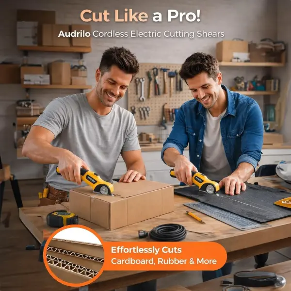 AUDRILO Electric Scissors Cordless Rechargeable Fabric Cutter, Cardboard Cutter, 4V 2000mAh Electric Cutter, Portable Cutting Tool, USB Charging DIY Craft Tailoring for Cloth, Leather, Carpet - Yellow
