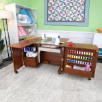 Arrow Sewing Wallaby Dual Rail Electric Sewing Cabinet, Teak