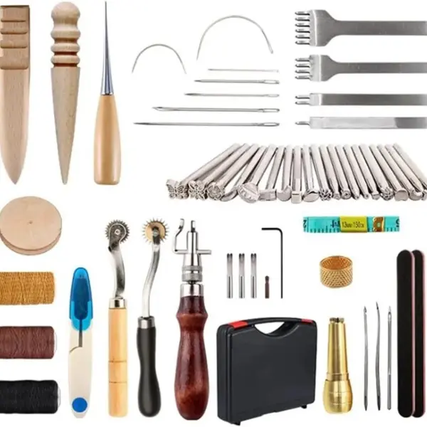 Professional Leather Craft Tools Kit Hand Sewing Stitching Punch Carving Work Saddle Groover Set Accessories 59pcs/Set