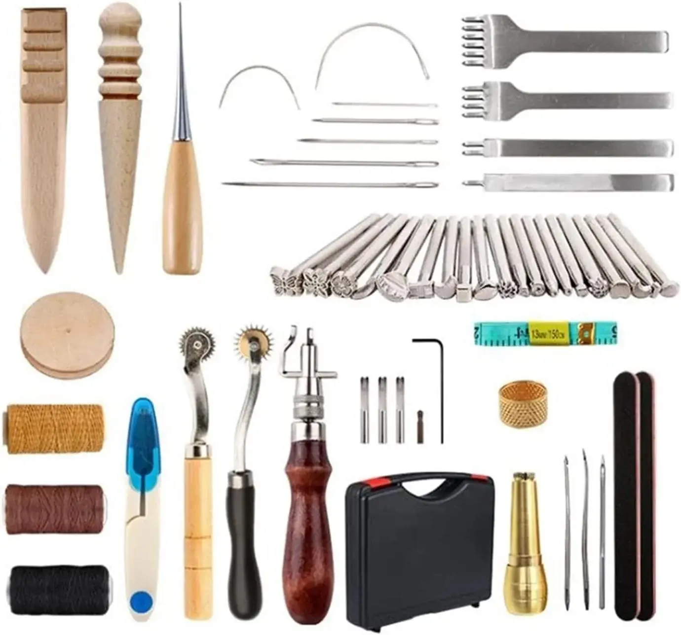 Professional Leather Craft Tools Kit Hand Sewing Stitching Punch Carving Work Saddle Groover Set Accessories 59pcs/Set