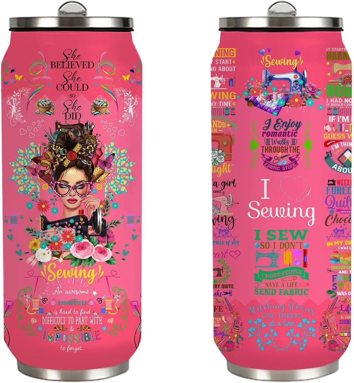 Sewing Tumbler Gifts For Women Girls Sewing Stainless Steel Insulated Tumbler With Straw Lid,Sewing Gifts For Women Quilting Crochet Lover Mom Grandma 17 Oz