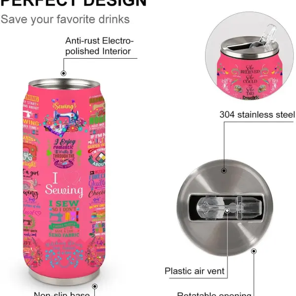 Sewing Tumbler Gifts For Women Girls Sewing Stainless Steel Insulated Tumbler With Straw Lid,Sewing Gifts For Women Quilting Crochet Lover Mom Grandma 17 Oz