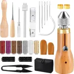 Hicdaw 28PCS Sewing Awl Kit Awl Tool Sewing with Needles, Waxed Thread, Needle Threaders, Tape Measure, Beech Mallet for DIY Leather and Sewing Tool Set