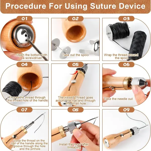 Hicdaw 28PCS Sewing Awl Kit Awl Tool Sewing with Needles, Waxed Thread, Needle Threaders, Tape Measure, Beech Mallet for DIY Leather and Sewing Tool Set