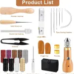 Hicdaw 28PCS Sewing Awl Kit Awl Tool Sewing with Needles, Waxed Thread, Needle Threaders, Tape Measure, Beech Mallet for DIY Leather and Sewing Tool Set