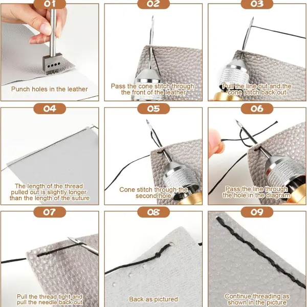 Hicdaw 28PCS Sewing Awl Kit Awl Tool Sewing with Needles, Waxed Thread, Needle Threaders, Tape Measure, Beech Mallet for DIY Leather and Sewing Tool Set