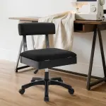 Lessmore Adjustable Height Sewing and Crafting Chair with Wheels, Back Support, and Under Seat Storage - Perfect for Your Craft Room Furniture and Craft Machines (Solid-Black)