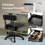 Lessmore Adjustable Height Sewing and Crafting Chair with Wheels, Back Support, and Under Seat Storage - Perfect for Your Craft Room Furniture and Craft Machines (Solid-Black)