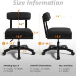 Lessmore Adjustable Height Sewing and Crafting Chair with Wheels, Back Support, and Under Seat Storage - Perfect for Your Craft Room Furniture and Craft Machines (Solid-Black)