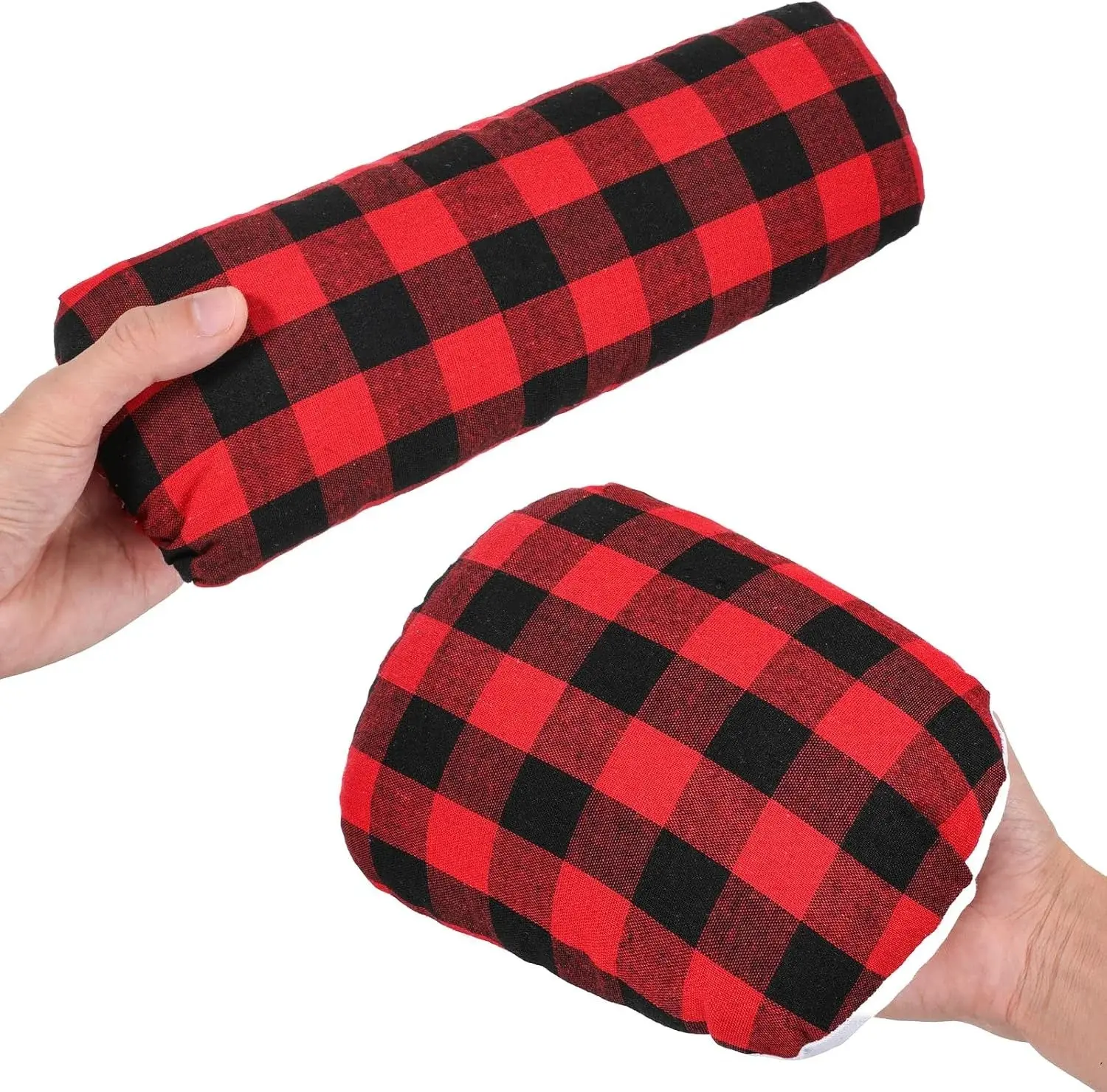 2 Pcs Tailor's Ham and Seam Roll Set, Solid Linen Cotton Pressing Tool for Ironing Sleeves, Collars, Curved Seams, Red and Black Plaid