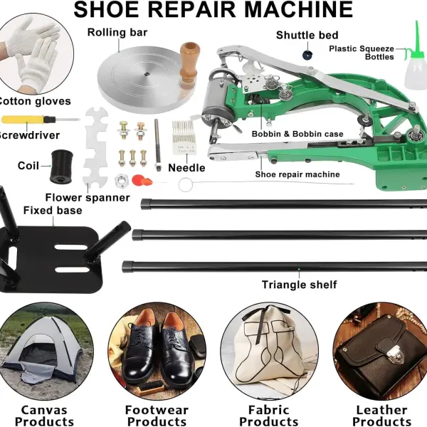 Leather Sewing Machine, Manual Cobbler Sewing Machine Leather, Shoe Repair Machine with Dual Cotton Nylon Line Canvas for Shoe Tents and Belt