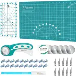Headley Tools Rotary Cutter Set - 45mm Fabric Cutter, 5 Extra Rotary Blades, A3 Cutting Mat, Quilting Ruler and Sewing Clips, Craft Knife Set, Ideal for Crafting, Sewing, Patchworking,Turquoise