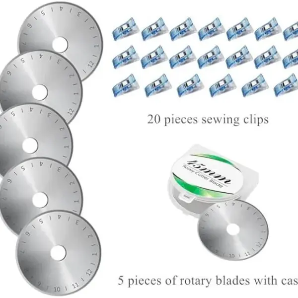 Headley Tools Rotary Cutter Set - 45mm Fabric Cutter, 5 Extra Rotary Blades, A3 Cutting Mat, Quilting Ruler and Sewing Clips, Craft Knife Set, Ideal for Crafting, Sewing, Patchworking,Turquoise