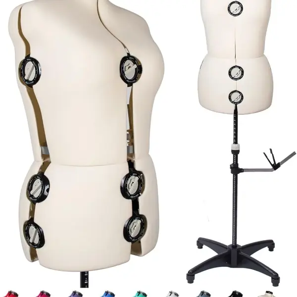 BHD BEAUTY Beige 13 Dials Female Fabric Adjustable Mannequin Dress Form for Sewing, Mannequin Body Torso with Tri-Pod Stand, Up to 70" Shoulder Height (Medium)