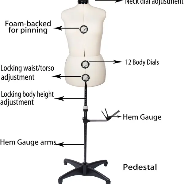BHD BEAUTY Beige 13 Dials Female Fabric Adjustable Mannequin Dress Form for Sewing, Mannequin Body Torso with Tri-Pod Stand, Up to 70" Shoulder Height (Medium)