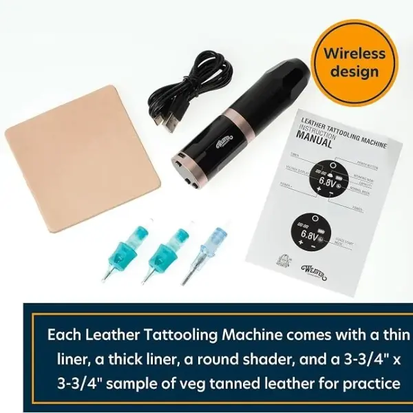 Weaver Leather Supply Tattooling™ Leather Embosser, Wireless Low Vibration Stamping Tool, Leathercraft Tool for Creating Tattoo-Like Designs
