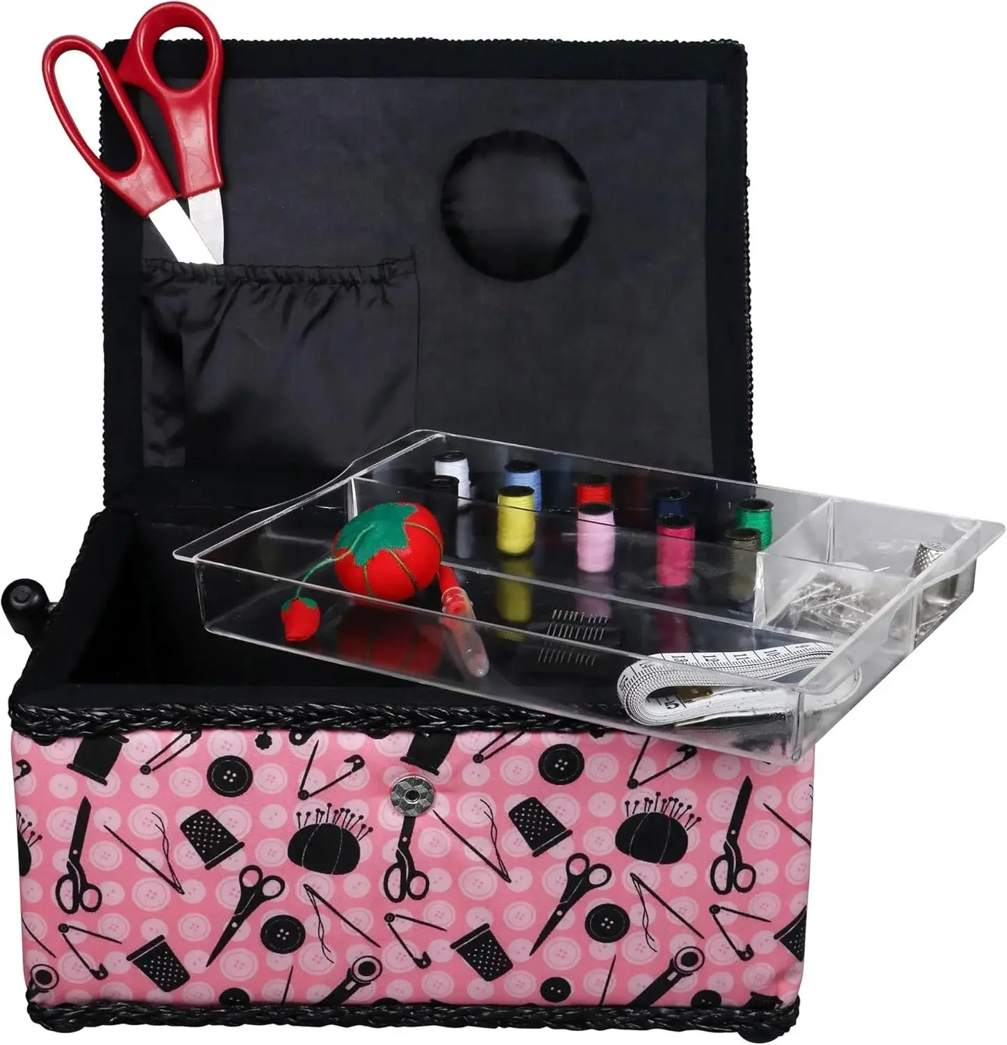 SINGER 07276 Sewing Basket with Sewing Kit Accessories, Pink & Black,