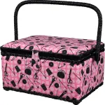 SINGER 07276 Sewing Basket with Sewing Kit Accessories, Pink & Black,