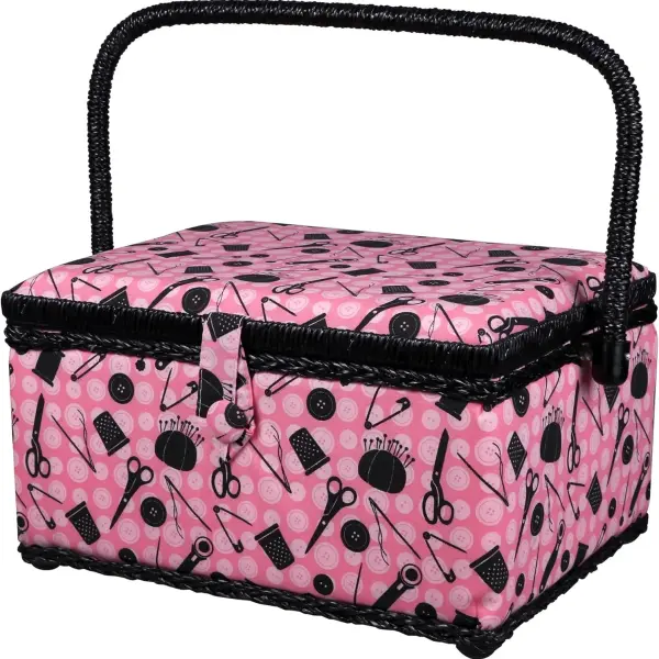 SINGER 07276 Sewing Basket with Sewing Kit Accessories, Pink & Black,
