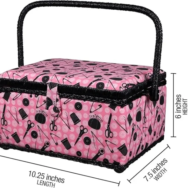 SINGER 07276 Sewing Basket with Sewing Kit Accessories, Pink & Black,