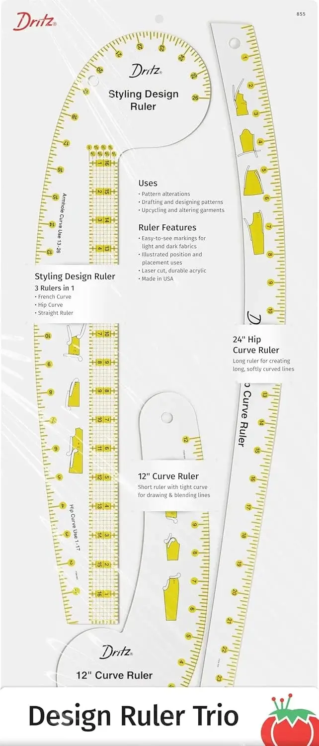 Dritz Design Ruler Trio with Styling Design, Curve & Hip Curve Rulers for Sewing