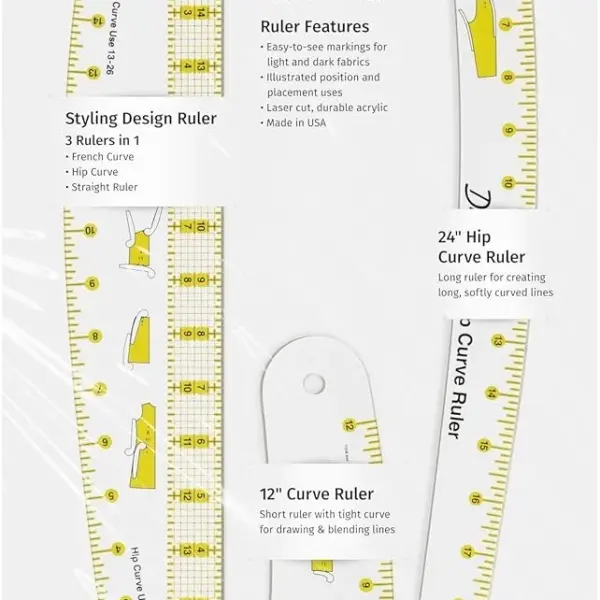 Dritz Design Ruler Trio with Styling Design, Curve & Hip Curve Rulers for Sewing