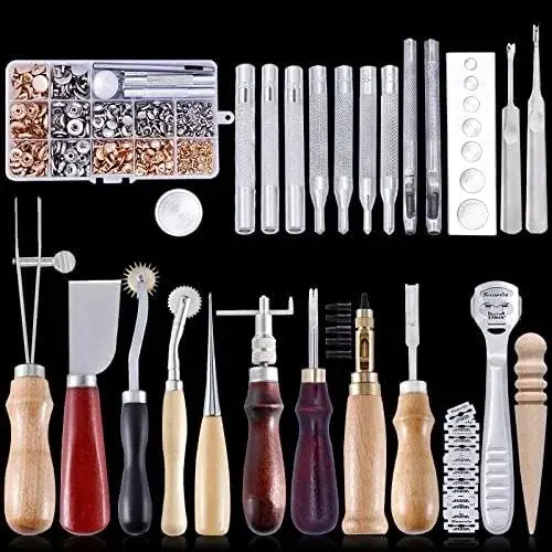 Leather Sewing Kit Leather Craft Tools Set Kit Leather Craft Punch Tools Kit Stitching Carving Working Hand Sewing Saddle Groover(Color:L28)