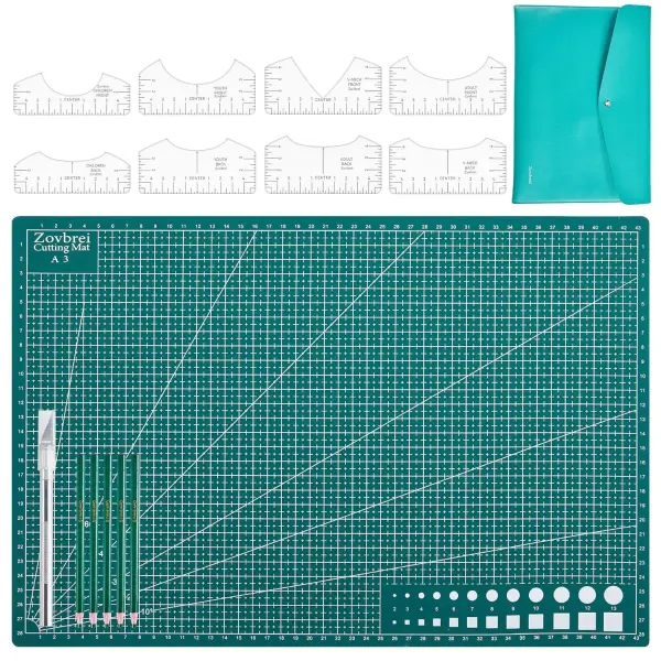 13-Piece Quilting & Sewing Set – 8 Acrylic Rulers, A3 Cutting Mat, 28mm Rotary Cutter, T-Shirt Alignment Tool Set China Marker, Tape Measure, PU Bag – Complete DIY Craft Kit