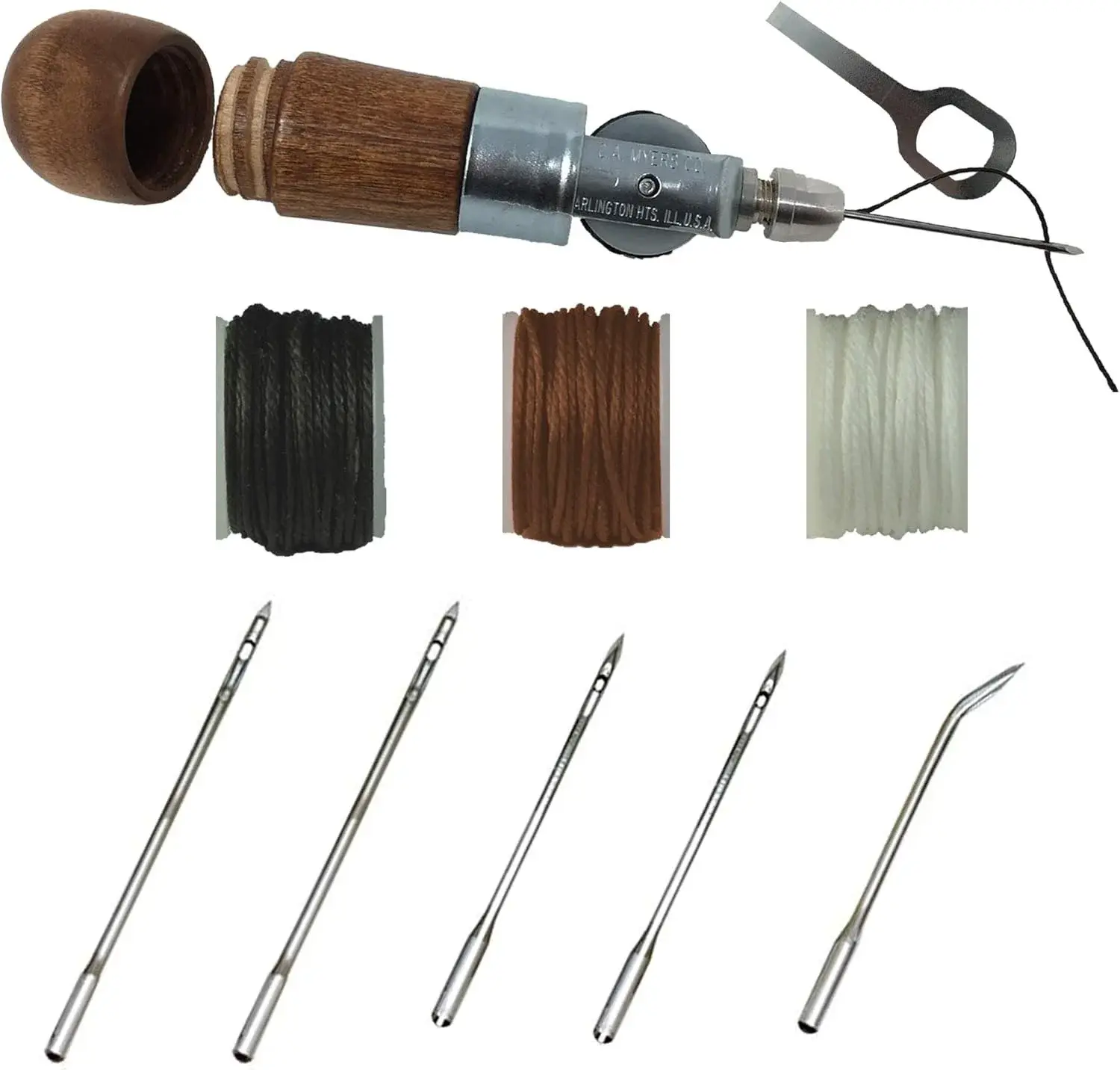 Professional Leathercraft Accessories, Sewing, Stitching Awl Tool Kit & Supplies, HEAVY DUTY - MADE in USA – DIY Craft, Leather, Heavy Fabric, Canvas, Upholstery, Bag, Shoe, Belt Repair Lockstitch Set