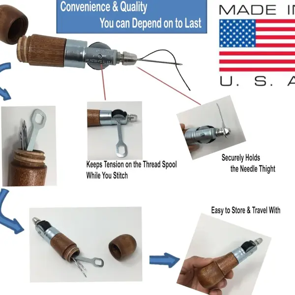 Professional Leathercraft Accessories, Sewing, Stitching Awl Tool Kit & Supplies, HEAVY DUTY - MADE in USA – DIY Craft, Leather, Heavy Fabric, Canvas, Upholstery, Bag, Shoe, Belt Repair Lockstitch Set