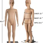 Child Mannequin Full Body Realistic Adjustable Detachable Manikin Display Head Turns Dress Form W/Metal Base 43.3" Height