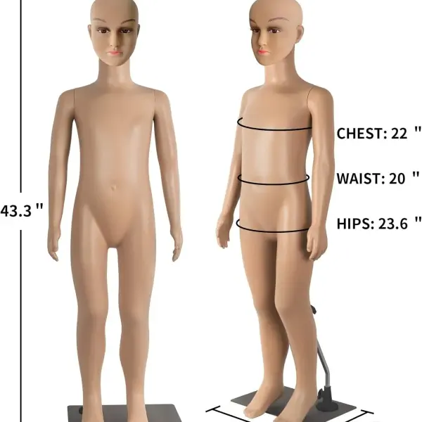 Child Mannequin Full Body Realistic Adjustable Detachable Manikin Display Head Turns Dress Form W/Metal Base 43.3" Height