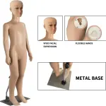 Child Mannequin Full Body Realistic Adjustable Detachable Manikin Display Head Turns Dress Form W/Metal Base 43.3" Height