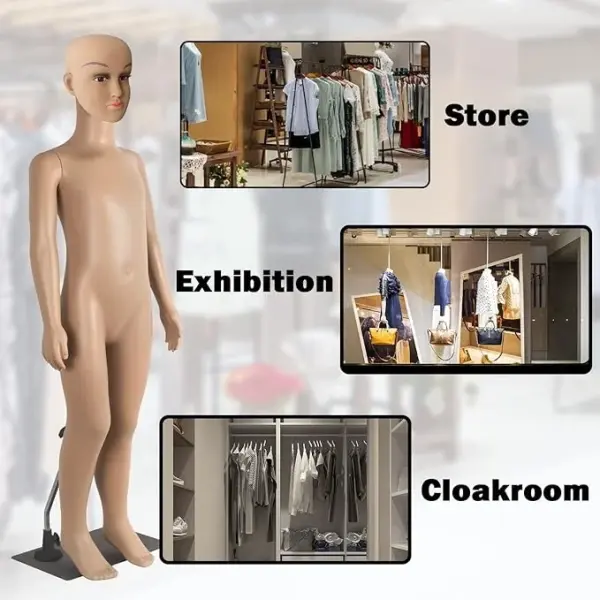 Child Mannequin Full Body Realistic Adjustable Detachable Manikin Display Head Turns Dress Form W/Metal Base 43.3" Height