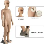 Child Mannequin Full Body Realistic Adjustable Detachable Manikin Display Head Turns Dress Form W/Metal Base 43.3" Height