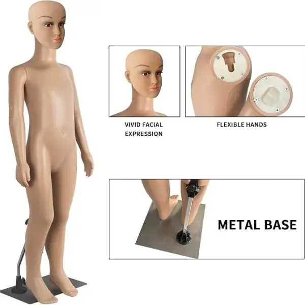 Child Mannequin Full Body Realistic Adjustable Detachable Manikin Display Head Turns Dress Form W/Metal Base 43.3" Height