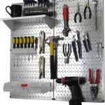 Wall Control Metal Pegboard Organizer Utility Tool Storage and Garage Pegboard Organizer Kit with Metallic Tool Board and White Accessories
