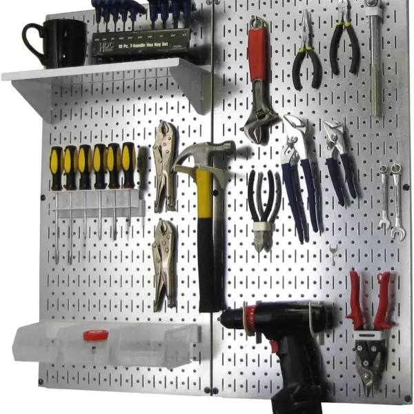 Wall Control Metal Pegboard Organizer Utility Tool Storage and Garage Pegboard Organizer Kit with Metallic Tool Board and White Accessories