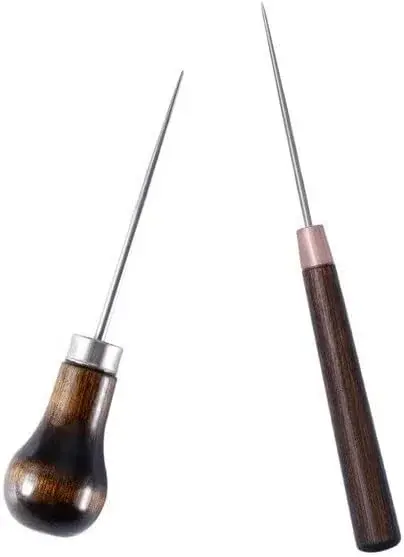 500pcs Solid Wood Handle Drillable Awl Leather Craft Cloth Professional Stitching Sewing Repair Tools - (Color: C)