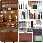 FIOQE Leather Tooling Kit Leather Craft Tools Leatherworking Kit 588Pcs DIY Set with Handbag for Bag Belt Wallet Engraving Punching Sewing Stamping Tools Professional