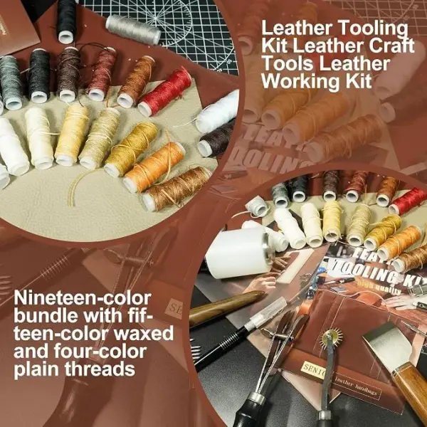 FIOQE Leather Tooling Kit Leather Craft Tools Leatherworking Kit 588Pcs DIY Set with Handbag for Bag Belt Wallet Engraving Punching Sewing Stamping Tools Professional