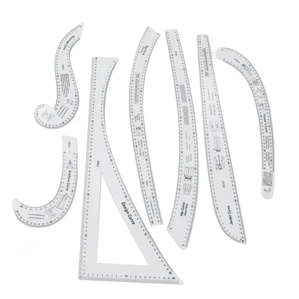 Fashion Pattern Design Ruler Set with French Curve Ruler, Exquisite Gifts for Tailors and Fashion Designers, Tailor Set of 7 Sewing Rulers
