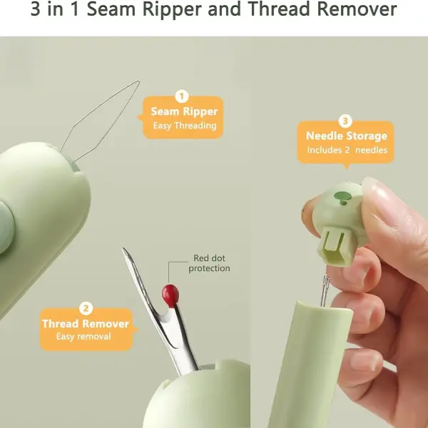 3-in-1 Sewing Tool Kit: Including a Needle Threader, a Seam Ripper, and Thread Storage, an Adjustable Needle Threading Aid Suitable for Hand Sewing, Knitting, Crafting, and Stitching. (Cream Yellow)