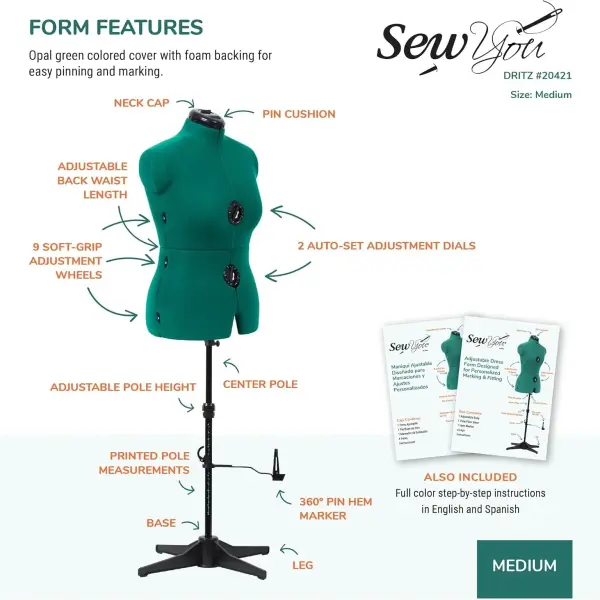 Dritz Sew You Adjustable Dress Form - Medium/Large Sizes US 12-18 - Female Clothing Mannequin for Sewing, Fitting, and Draping - Pinnable Sewing Mannequin with 12 Dials for Fitting + 360 Hem Guide