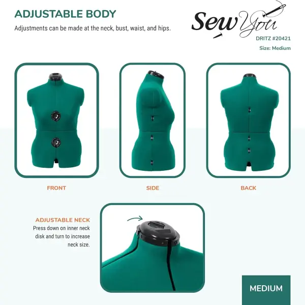 Dritz Sew You Adjustable Dress Form - Medium/Large Sizes US 12-18 - Female Clothing Mannequin for Sewing, Fitting, and Draping - Pinnable Sewing Mannequin with 12 Dials for Fitting + 360 Hem Guide